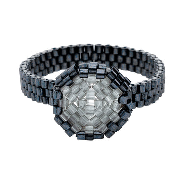 Anillo Diamantes 1 Redondo Negro Ajustable Gris